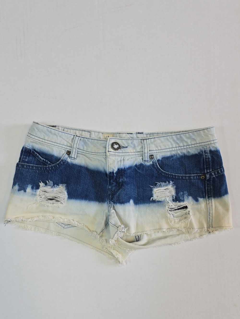 Volcom Blue and White Dip-Dye Distressed Jean Shorts